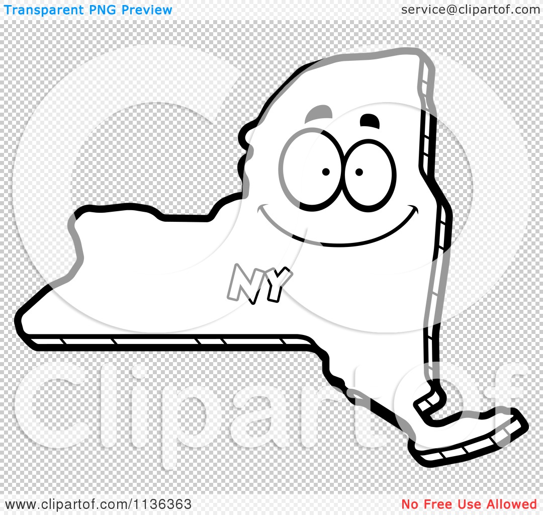 Cartoon clipart of an outlined happy new york state character