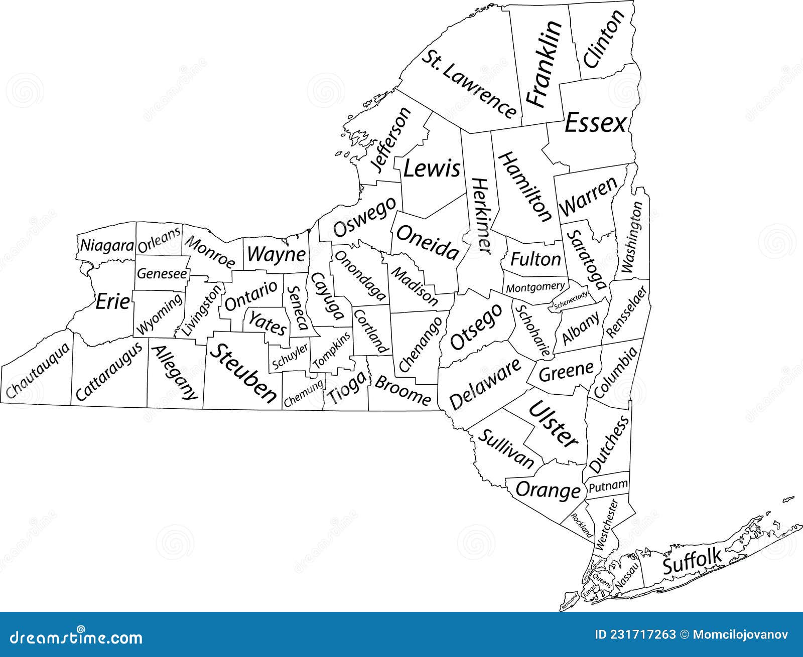 White counties map of new york usa stock vector