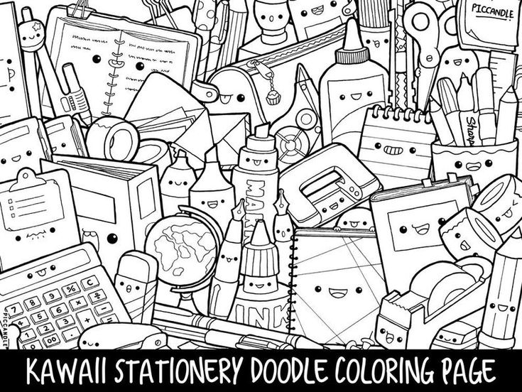 Stationery doodle coloring page printable cutekawaii etsy new zealand desenhos para colorir livro de colorir pãginas para colorir