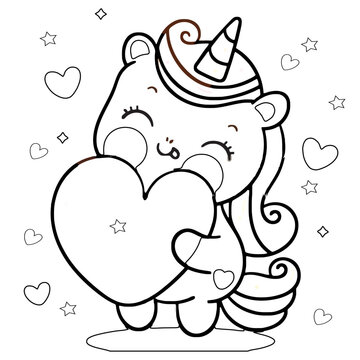 Cute cartoon unicorn black and white vector unicorn illustration for coloring book for kids creepy kawaii cute pastel baby unicorn coloring page unicorn icon vector