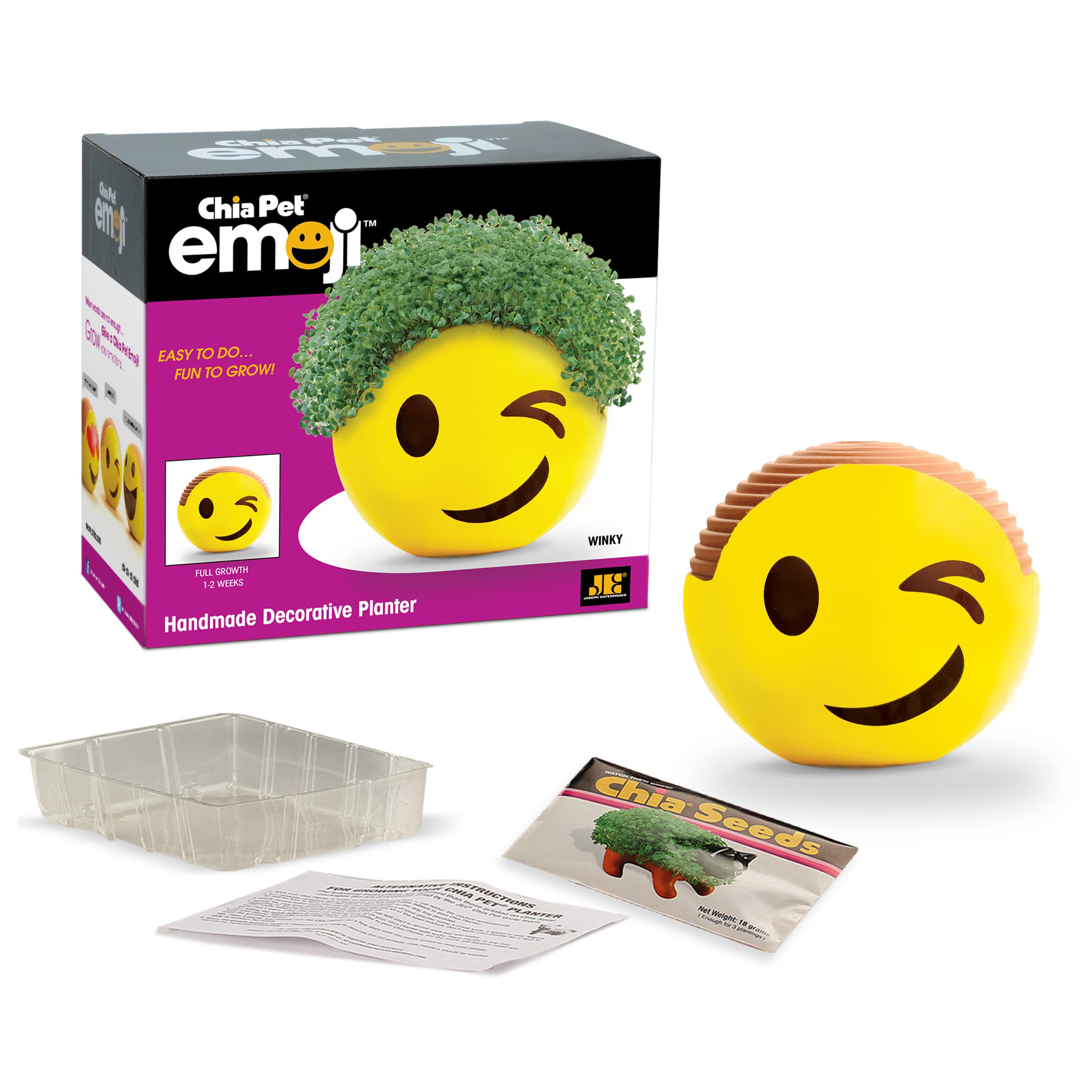 Chia pet emoji winky with seed pack decorative pottery planter easy to do and fun to grow novelty gift perfect for any occasion toys games