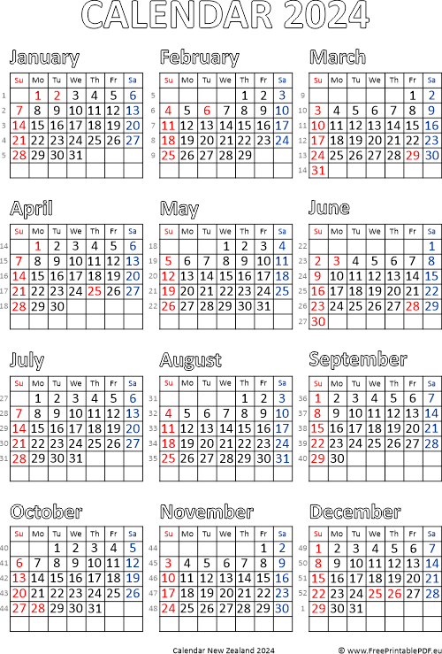 Calendar new zealand free printable pdf