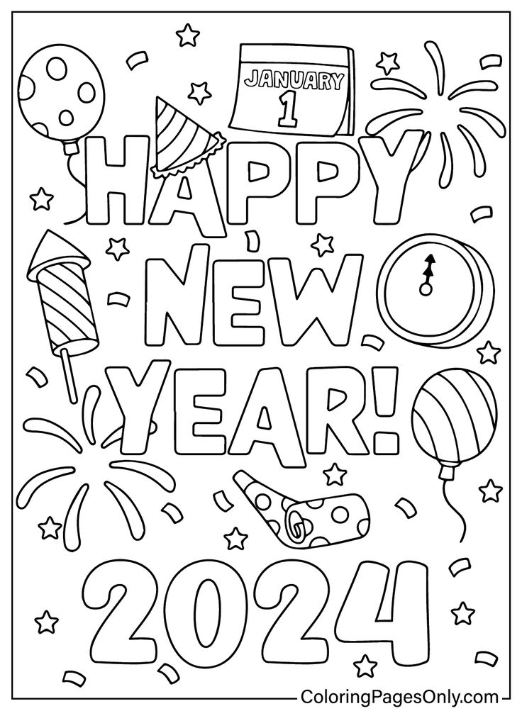 Happy new year coloring pages