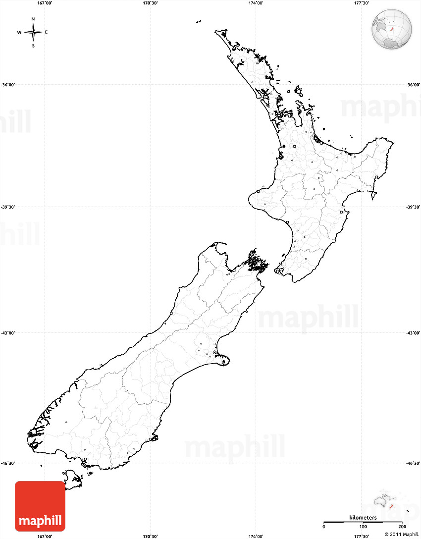 Blank simple map of new zealand no labels