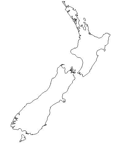 Blank outline map of new zealand â at