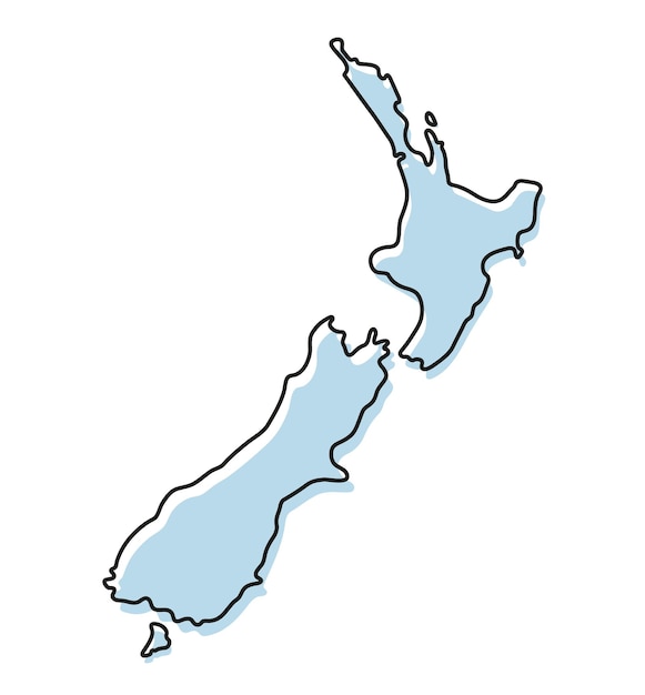 Premium vector stylized simple outline map of new zealand icon blue sketch map of new zealand vector illustration