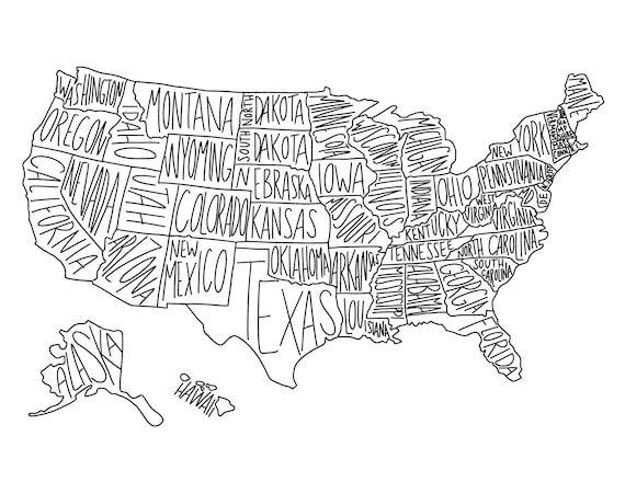 Digital download united states map coloring page state map school map usa map printable map travel map geography map teaching states