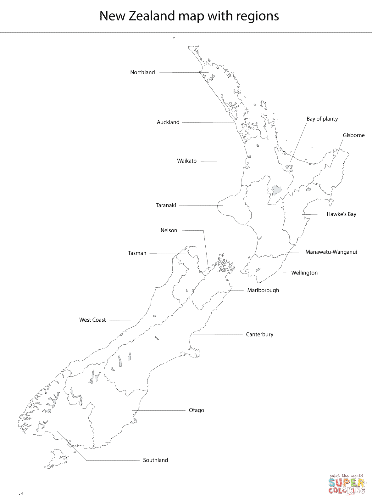 New zealand map with regions coloring page free printable coloring pages