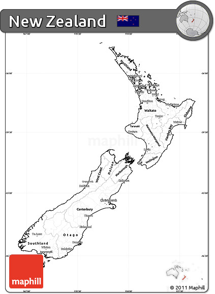 Free blank simple map of new zealand