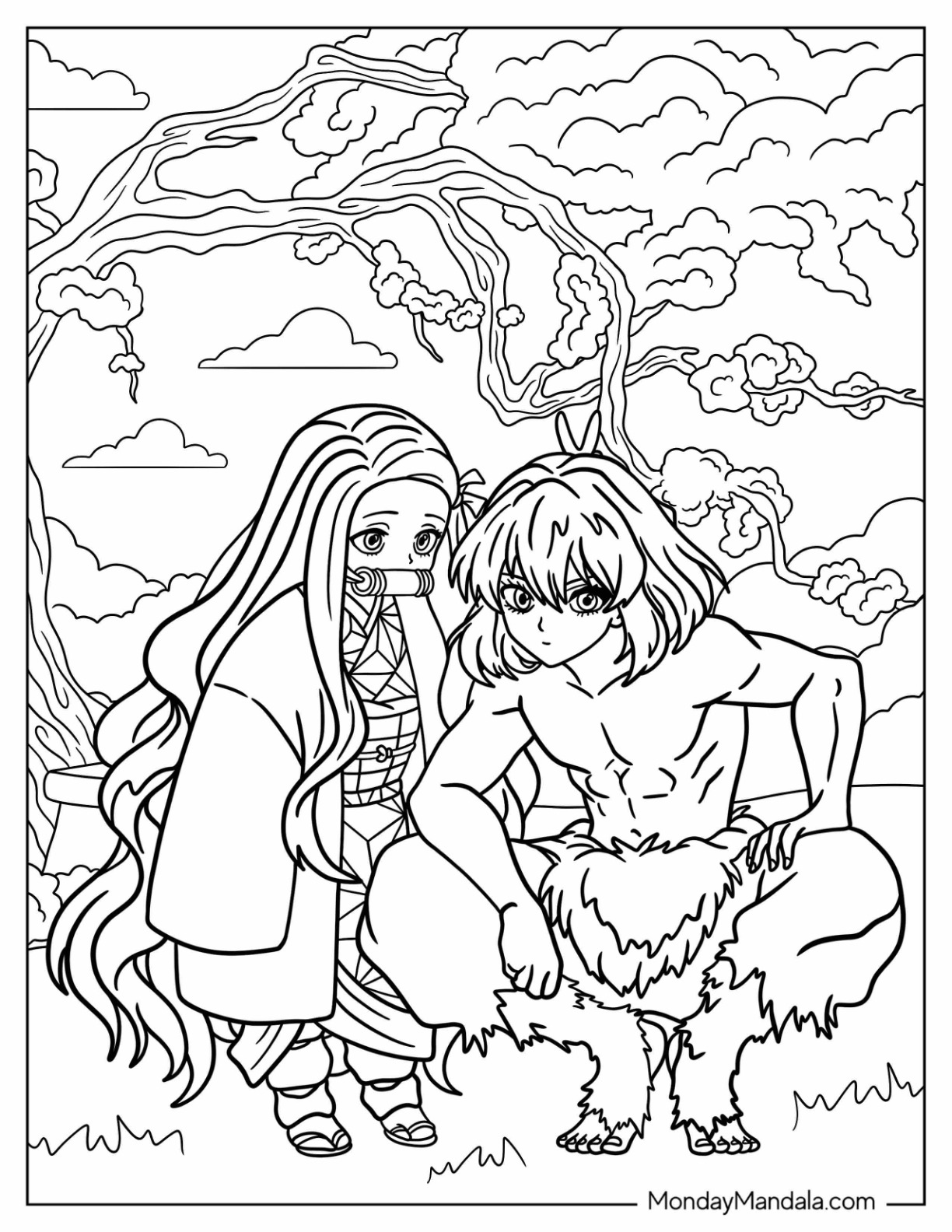 Nezuko coloring pages free pdf printables