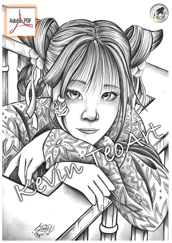 Nezuko kevin teoart coloring page grayscale illustration coloring page download printable file pdf