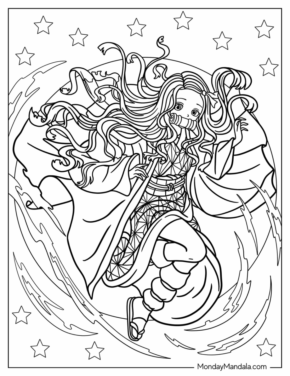 Nezuko coloring pages free pdf printables