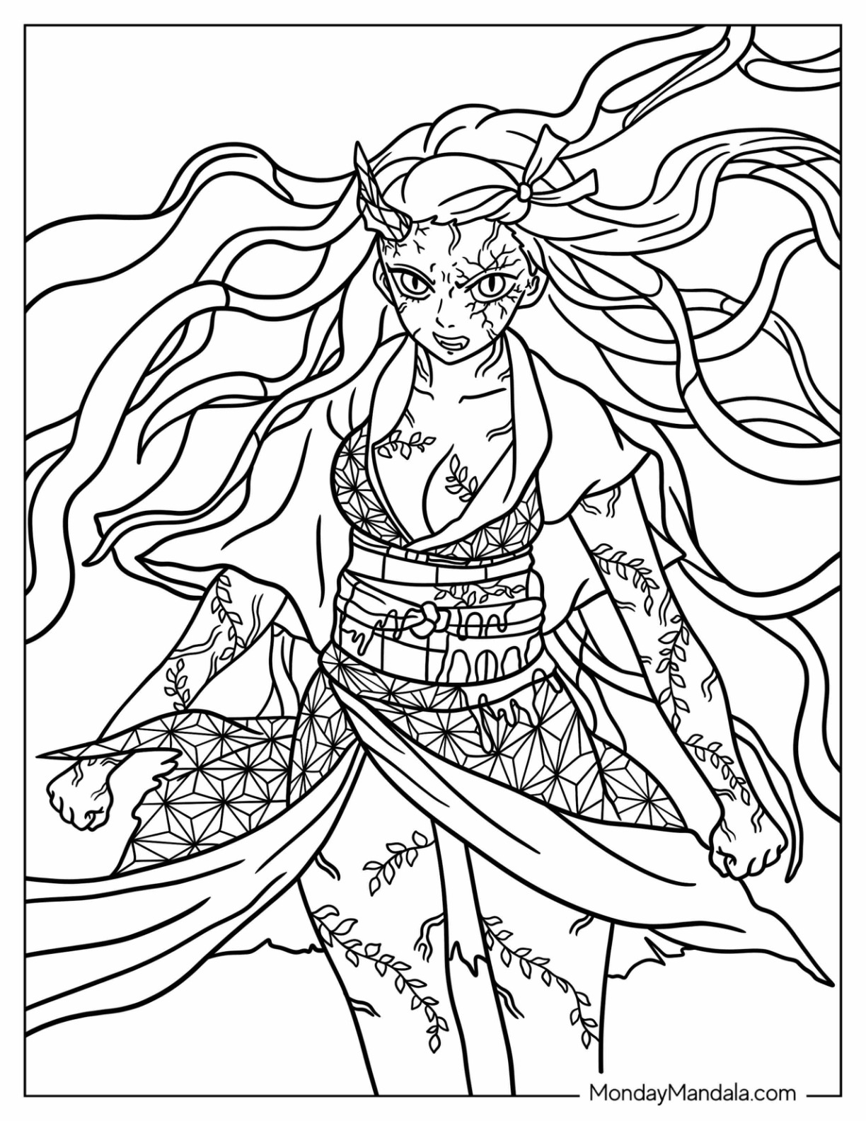 Nezuko coloring pages free pdf printables