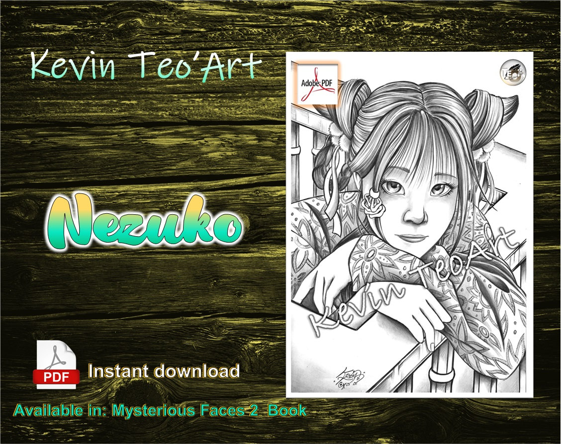 Nezuko kevin teoart coloring page grayscale illustration coloring page download printable file pdf