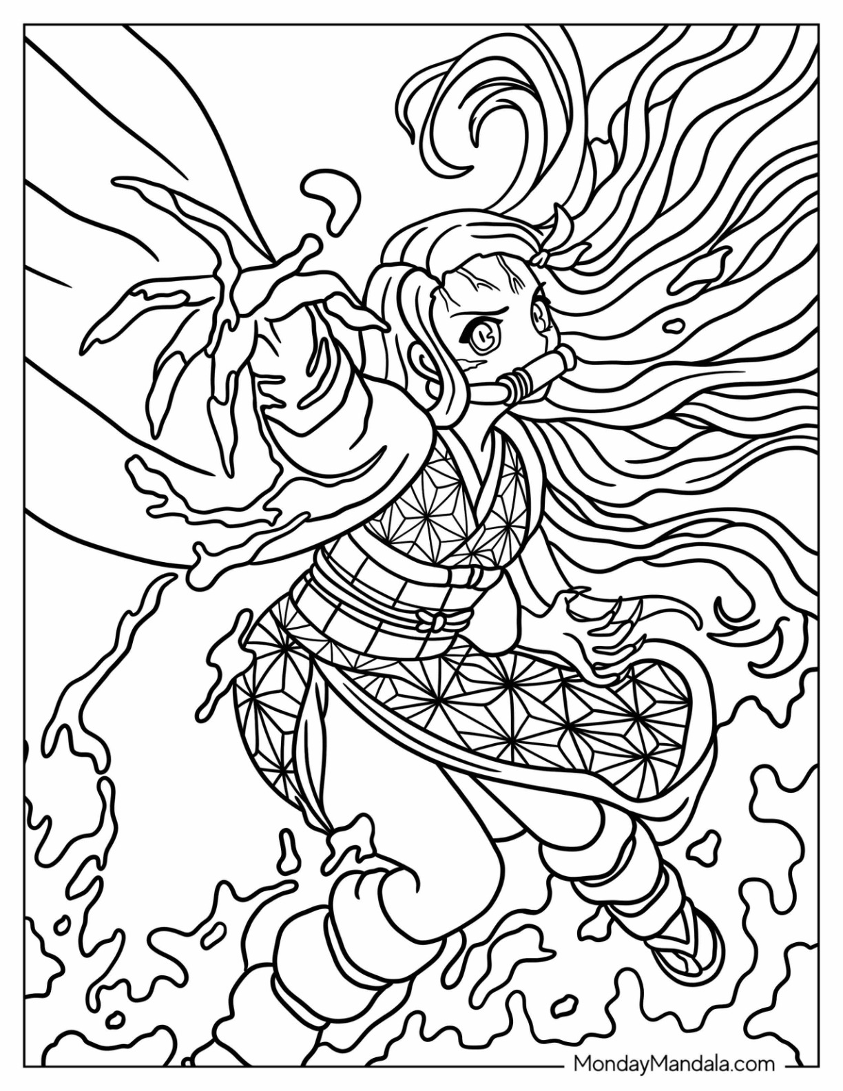 Nezuko coloring pages free pdf printables