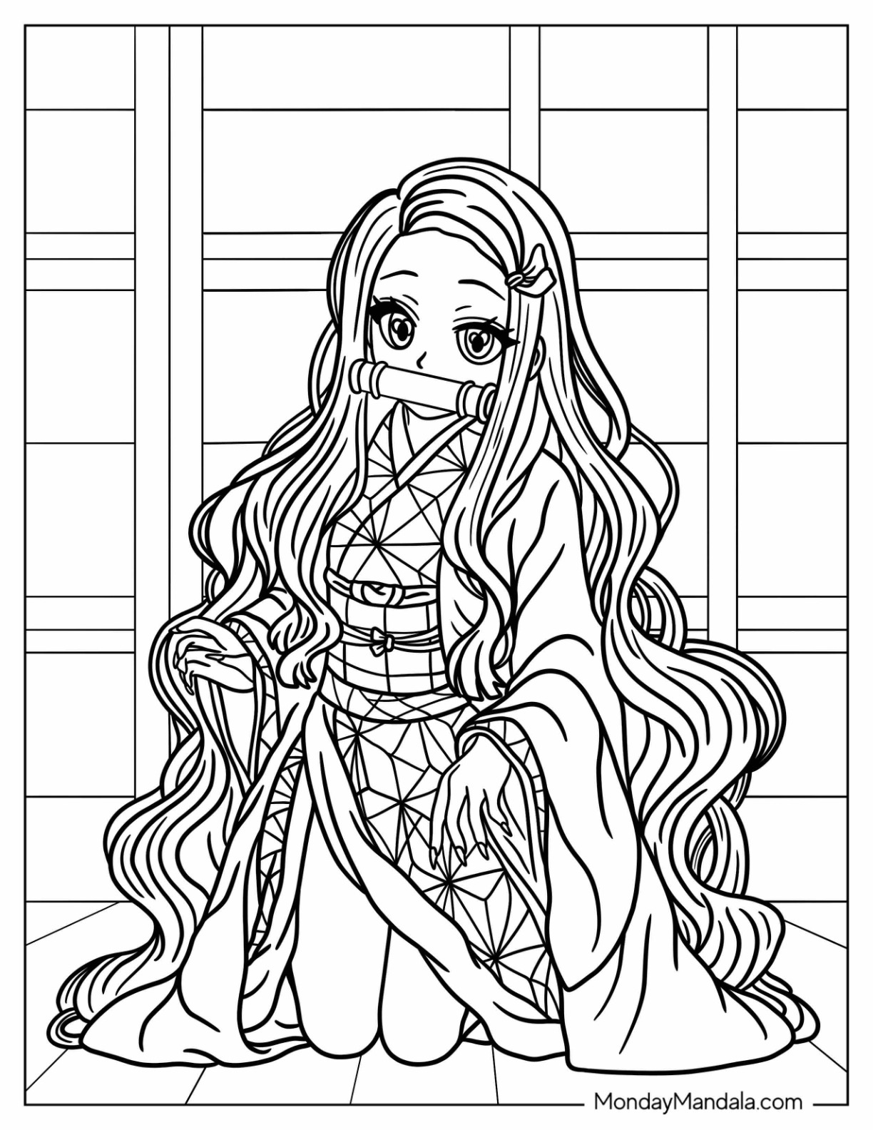 Nezuko coloring pages free pdf printables