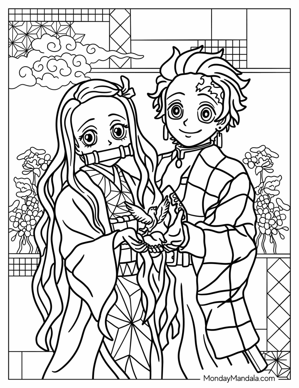 Nezuko coloring pages free pdf printables