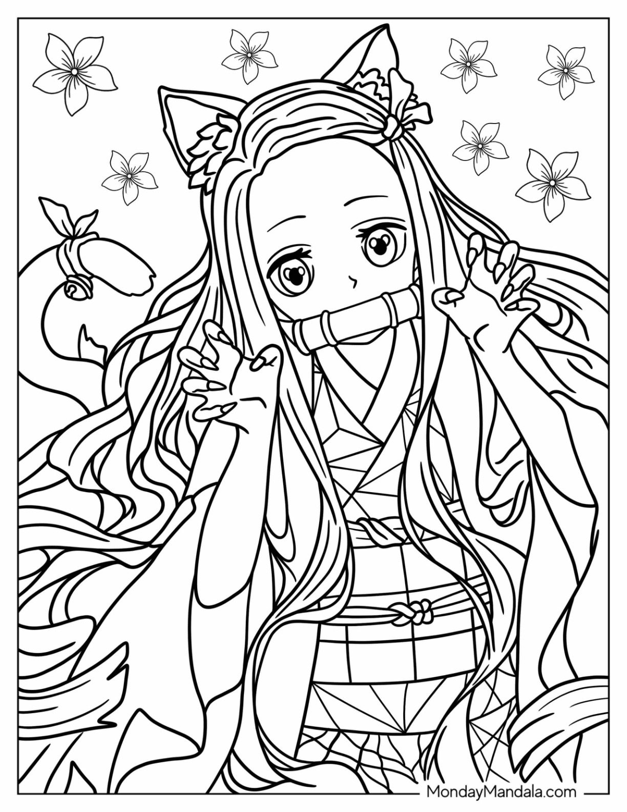 Nezuko coloring pages free pdf printables