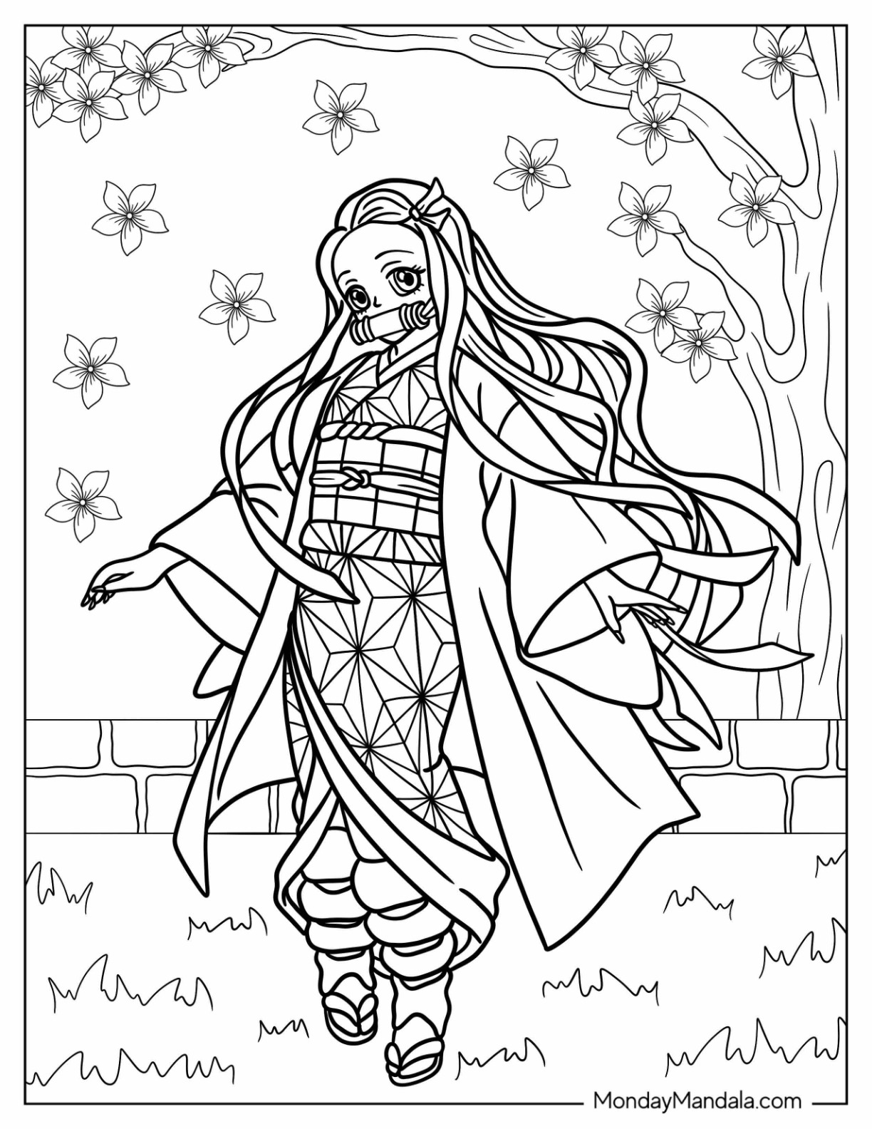 Nezuko coloring pages free pdf printables