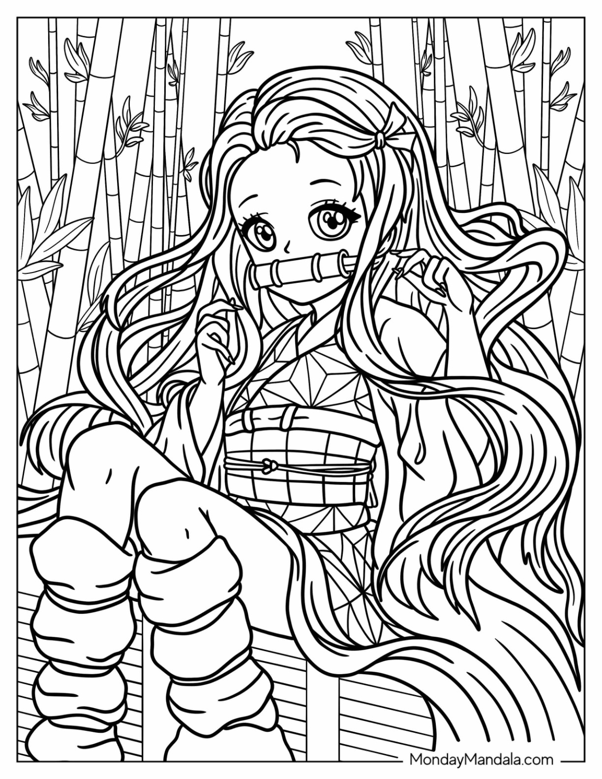 Nezuko coloring pages free pdf printables