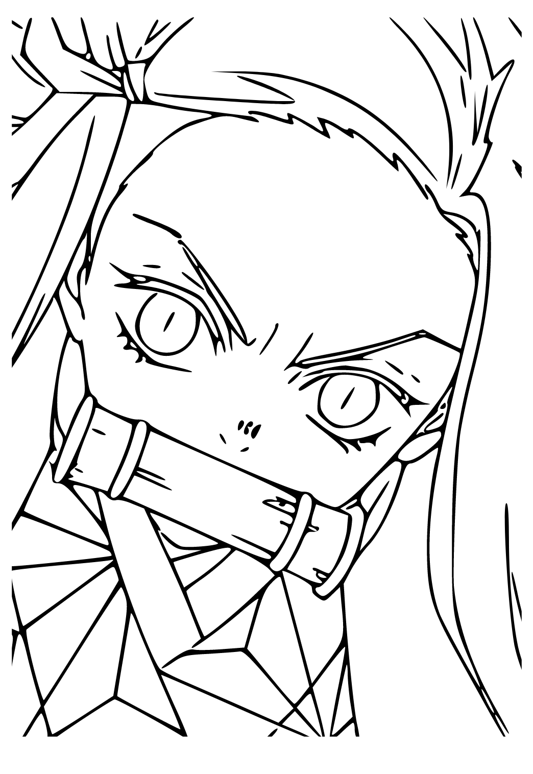 Free printable nezuko face coloring page for adults and kids