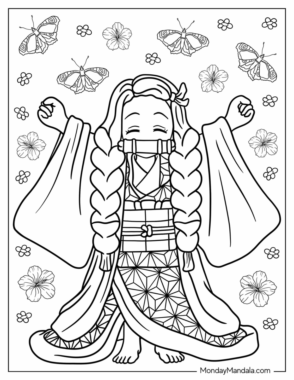 Nezuko coloring pages free pdf printables