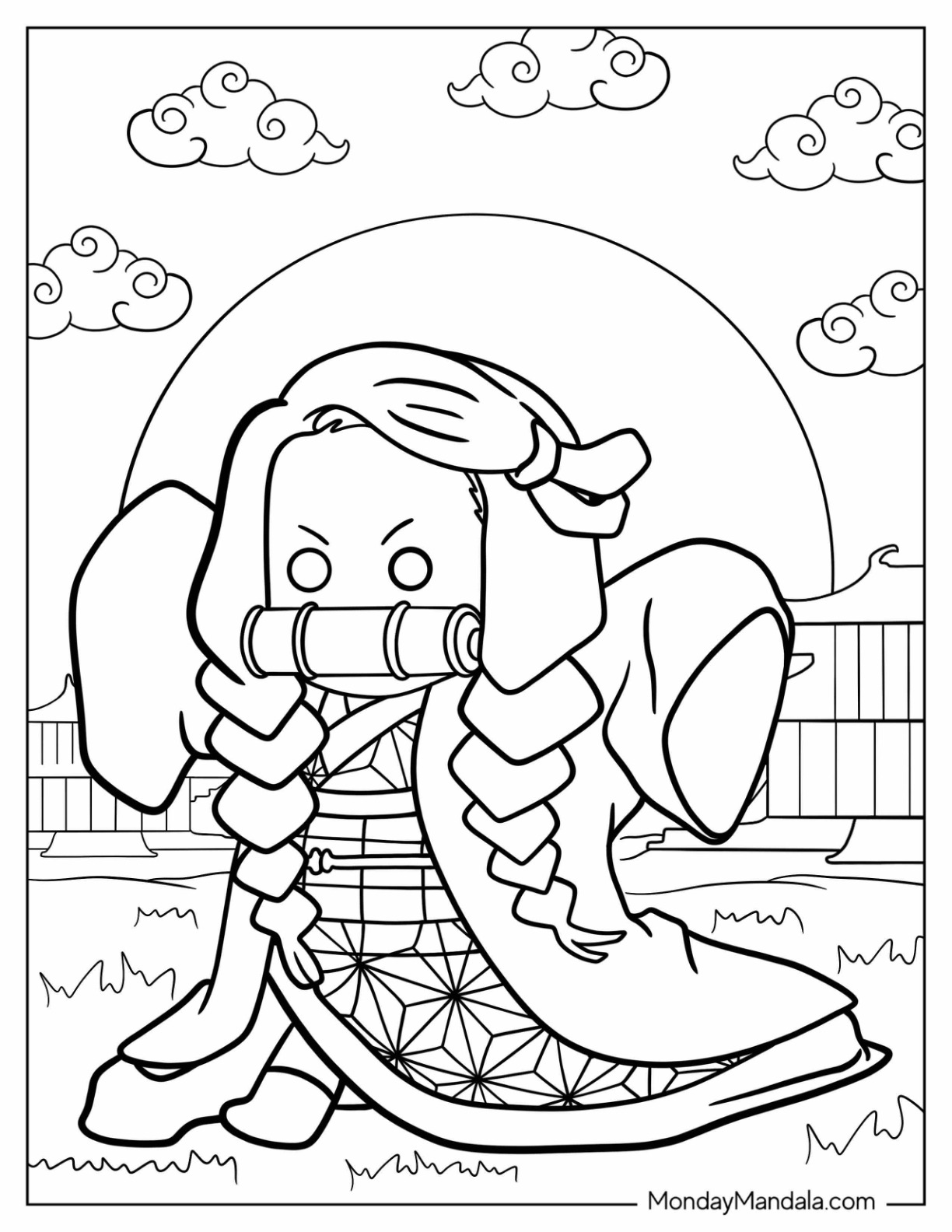 Nezuko coloring pages free pdf printables