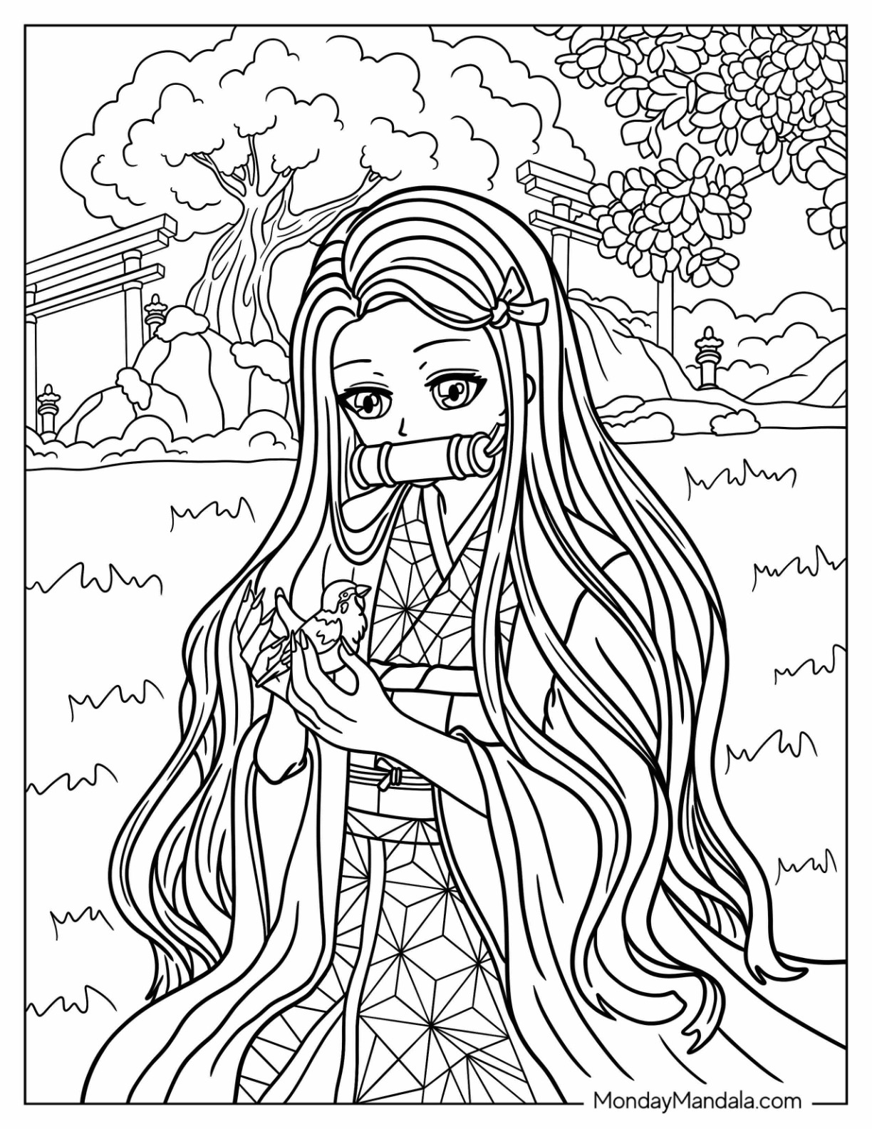 Nezuko coloring pages free pdf printables