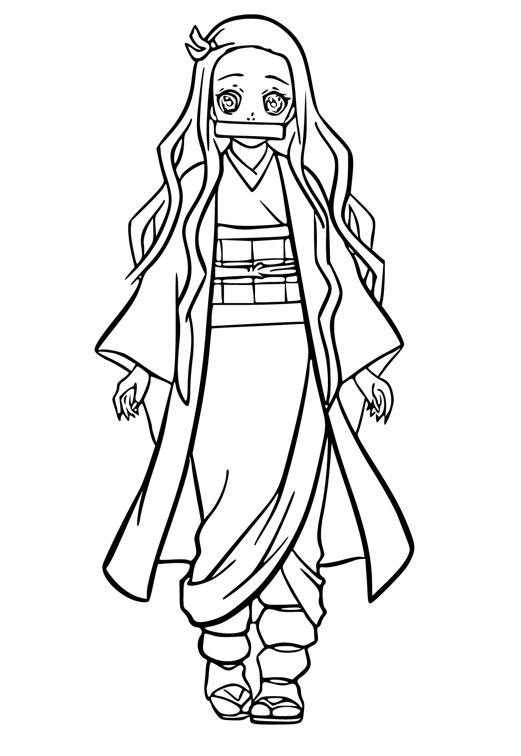 Free printable nezuko kimono coloring page for adults and kids