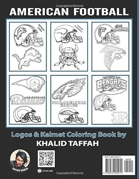 American football logos kelmet coloring book great artistic illustrations of all leags coloring book team kelmet and logos for football lovers taffah khalid books