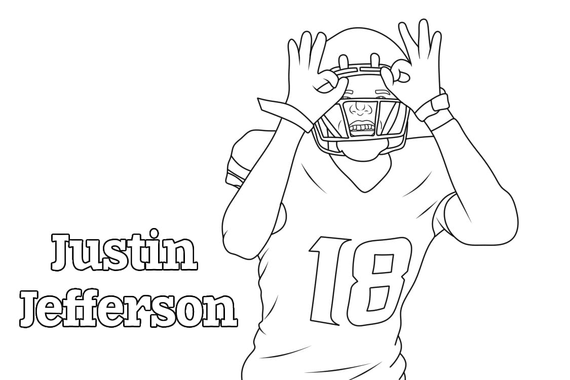American football player justin jefferson coloring page