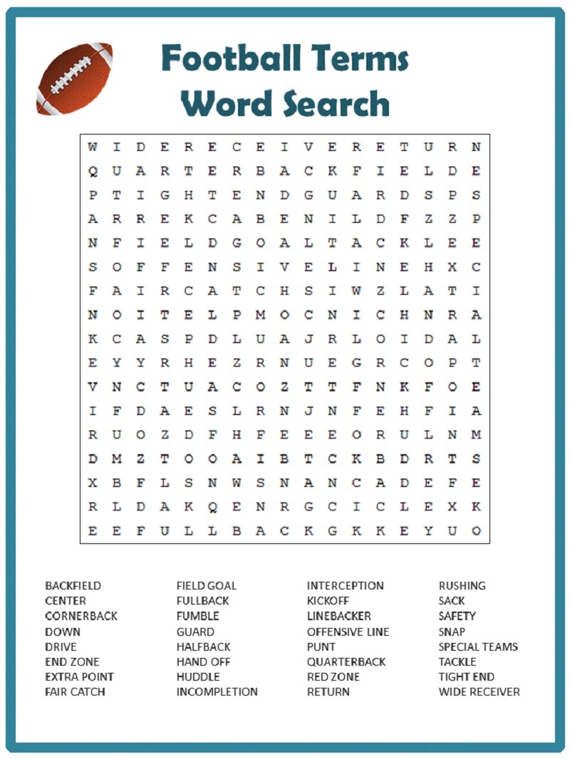 Nfl word search activity shelter