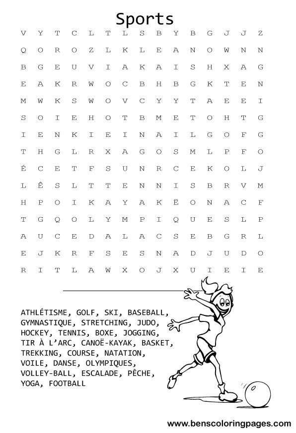 French sport games word search