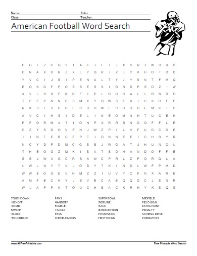 Football word search â free printable