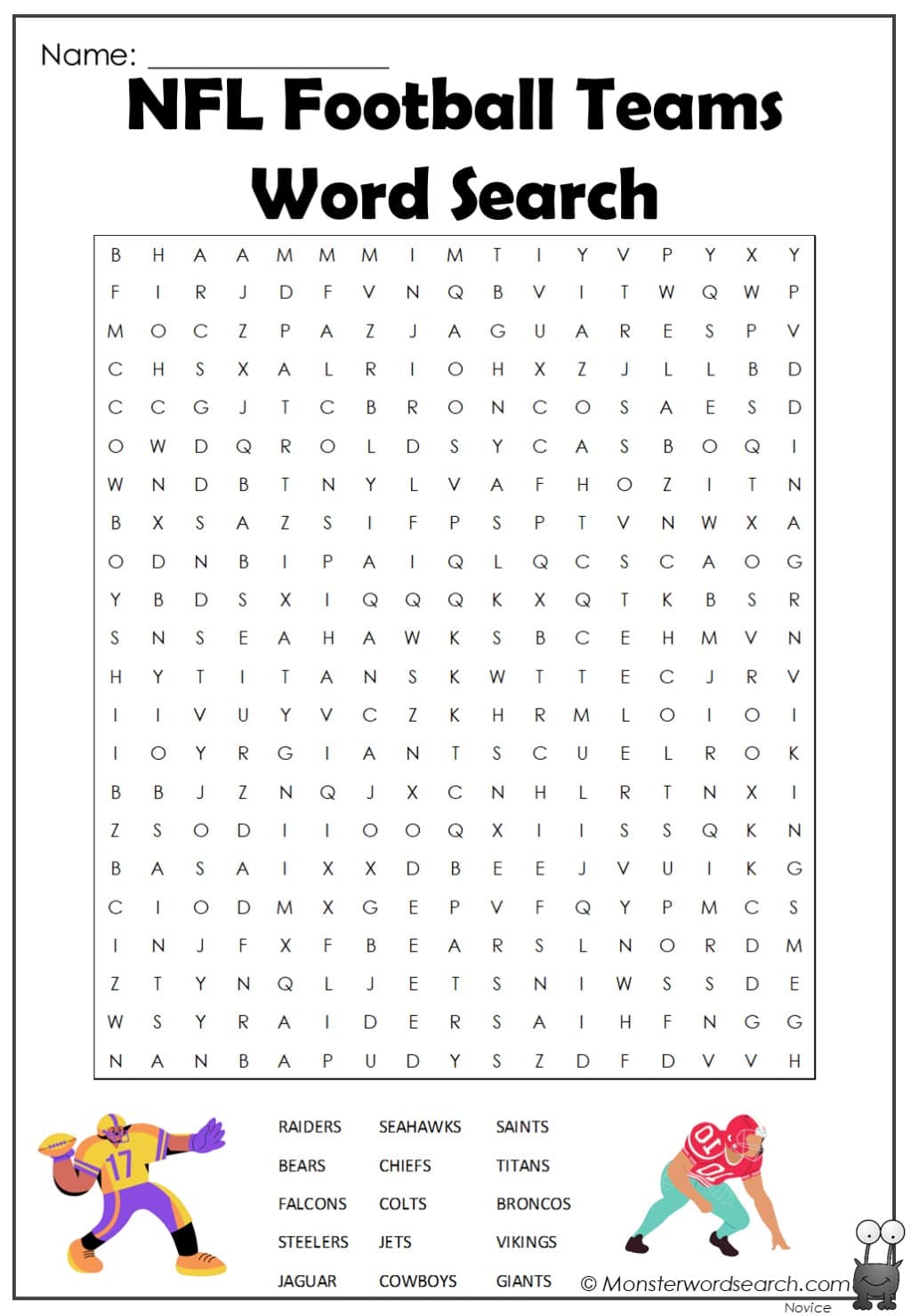 Nfl football teams word search