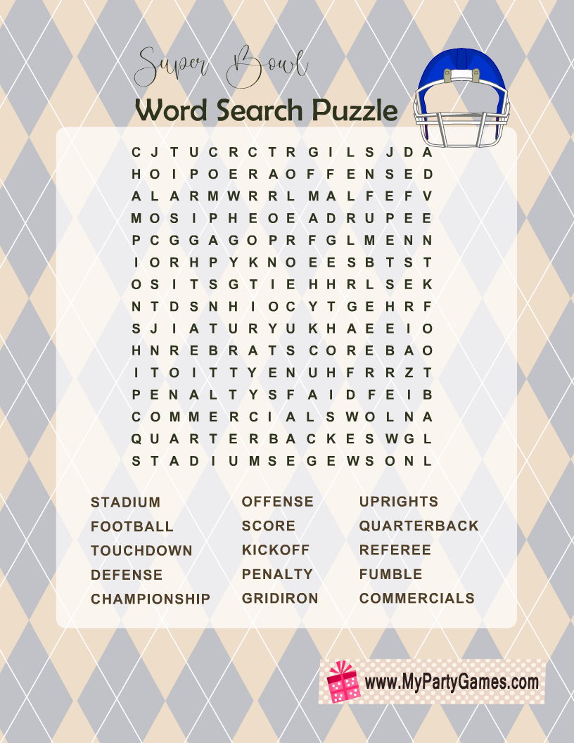 Free printable super bowl word search puzzle