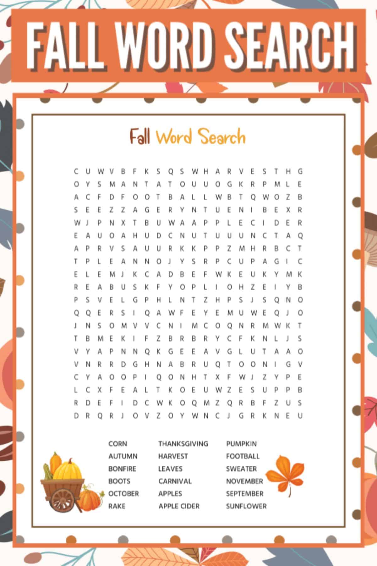 Free printable fall word search with answer key