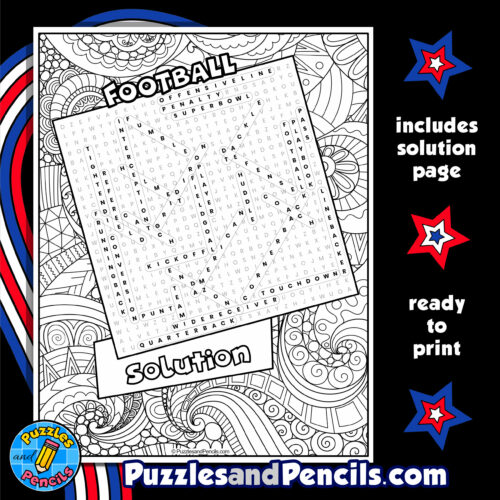 Football gridiron word search puzzle activity with coloring made by teachers