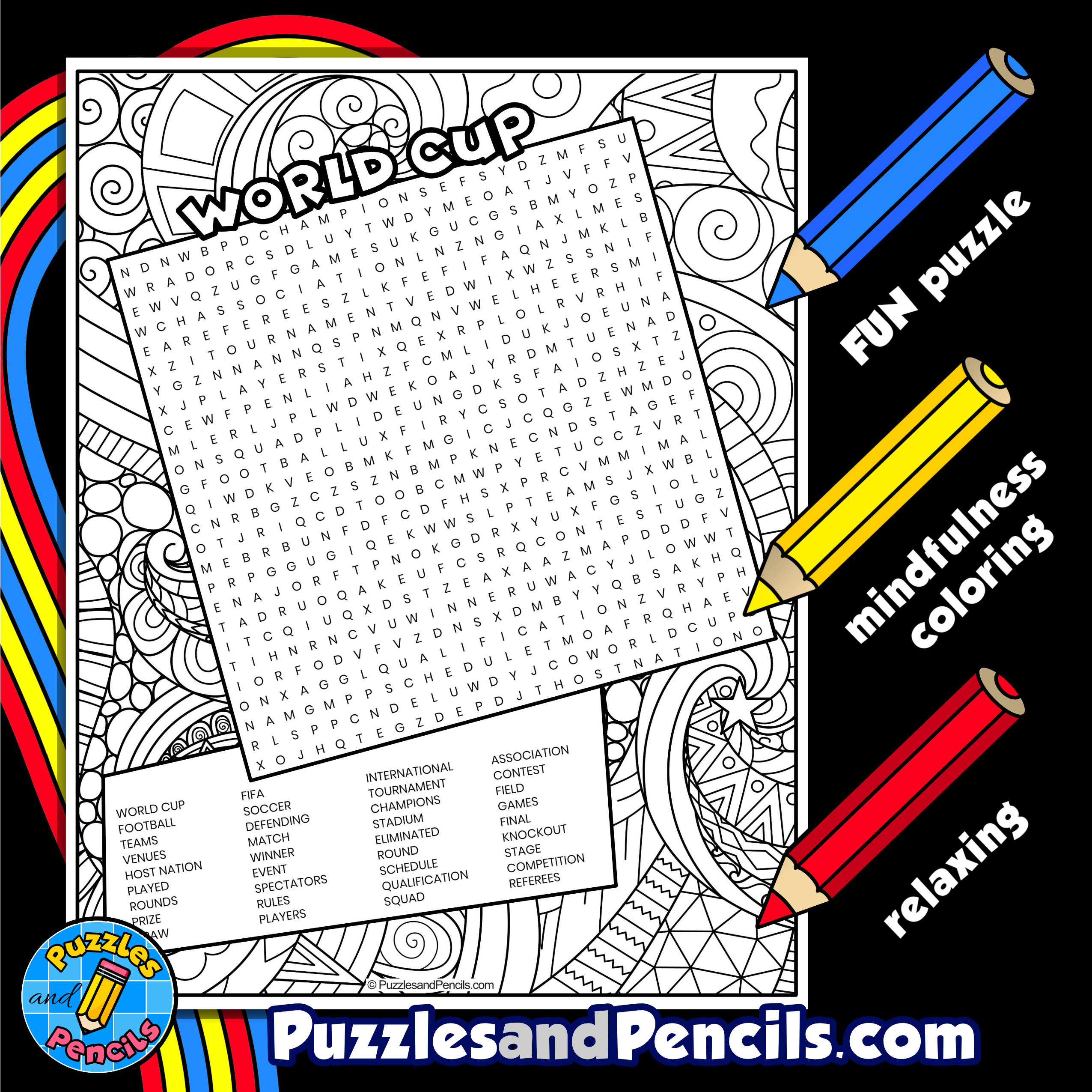 World cup word search puzzle activity page with coloring football soccer made by teachers