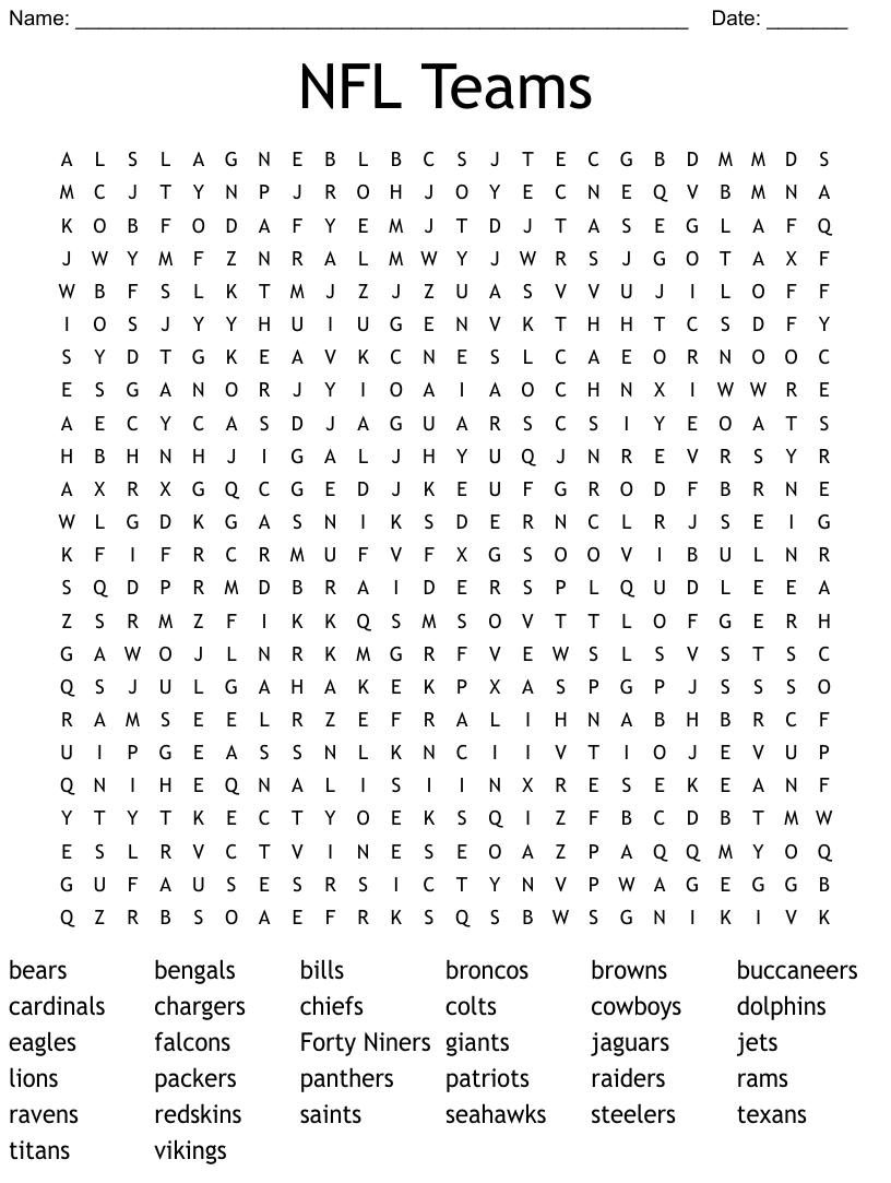 Nfl teams word search