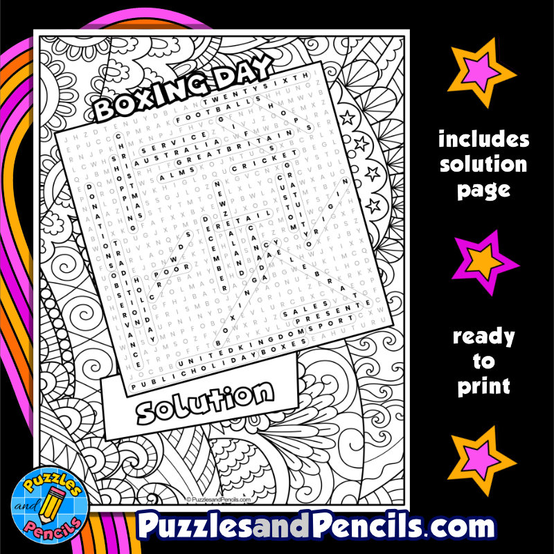 Boxing day word search puzzle activity page with coloring christmas wordsearch made by teachers