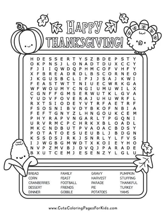 Thanksgiving word search