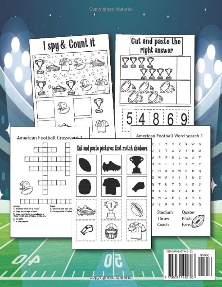 American football activity book for kids ages