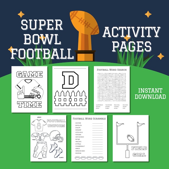 Football super bowl coloring activity pages game time snacks game day coloring field goal football uniform word scramble kids coloring