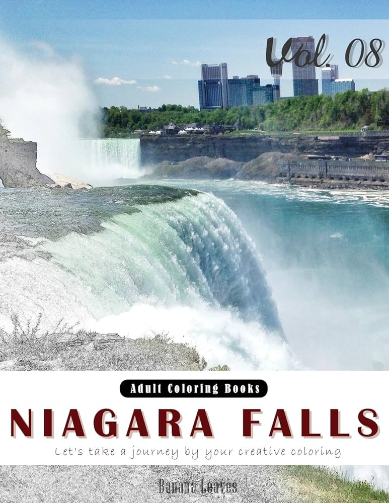 Niagara falls landscapes grey scale photo adult coloring book mind relaxation stress relief coloring book vol series of coloring book for adults grown up and kids x x