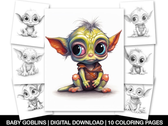 Buy cute baby goblins coloring pages for adults printable grayscale colouring pages fantasy baby goblin coloring sheets instant download online in india