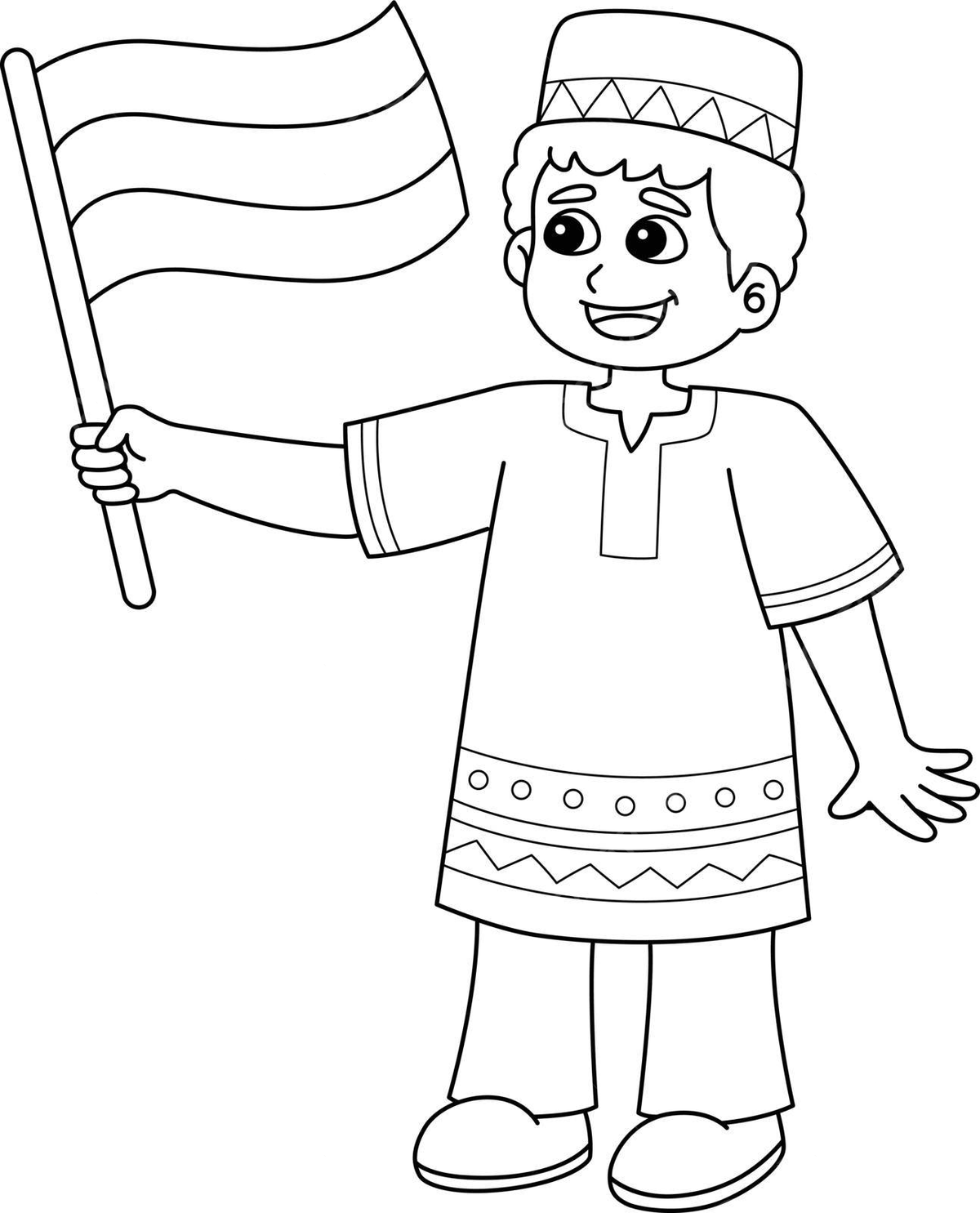 Coloring page of a boy celebrating kwanzaa with a flag in isolation vector rat drawing flag drawing ring drawing png and vector with transparent background for free download