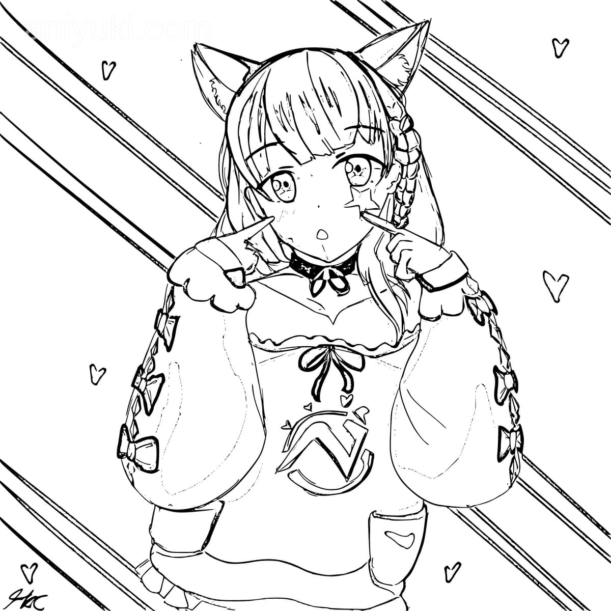 Anime cat girl coloring pages