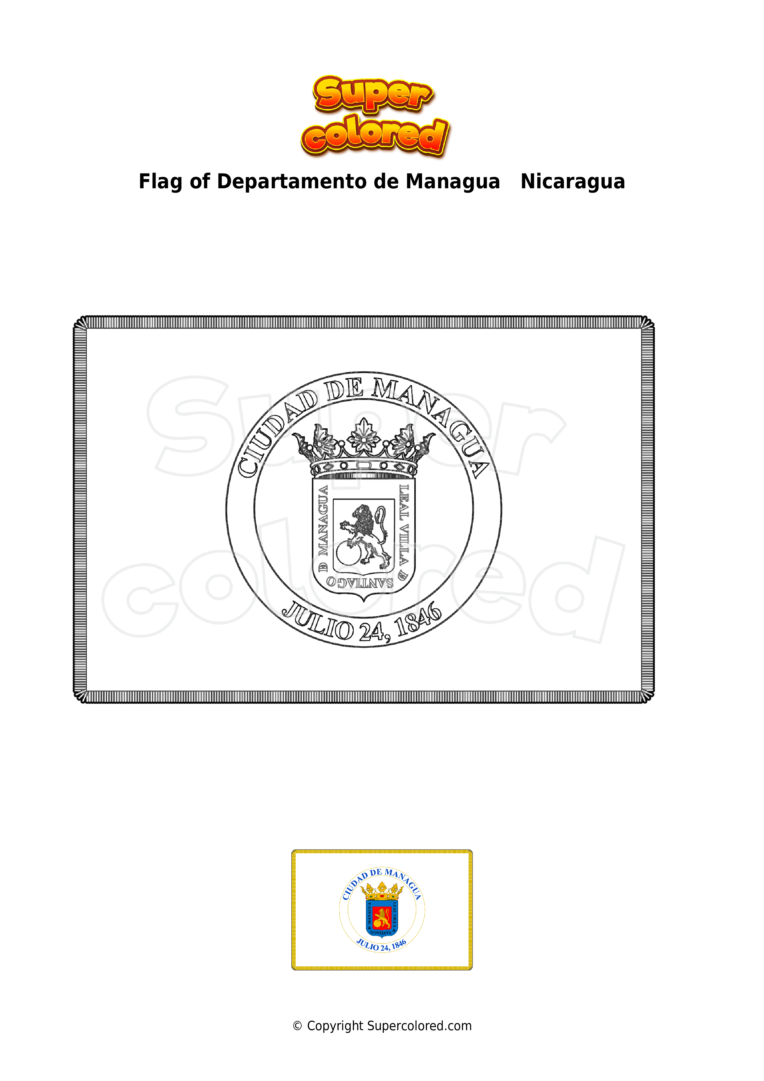 Coloring page flag of departamento de managua nicaragua