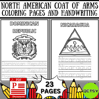 North american countries coat of arms coloring pages handwriting practice